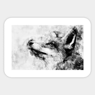 Red Fox Black and White Watercolor 01 Sticker